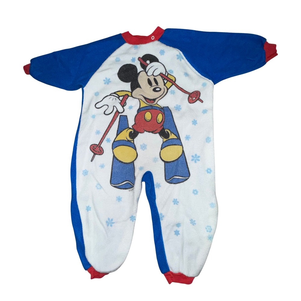 Vintage‎ Disney Mickey Mouse Baby Fleece Sleeper One Piece 90s Ski Mickey